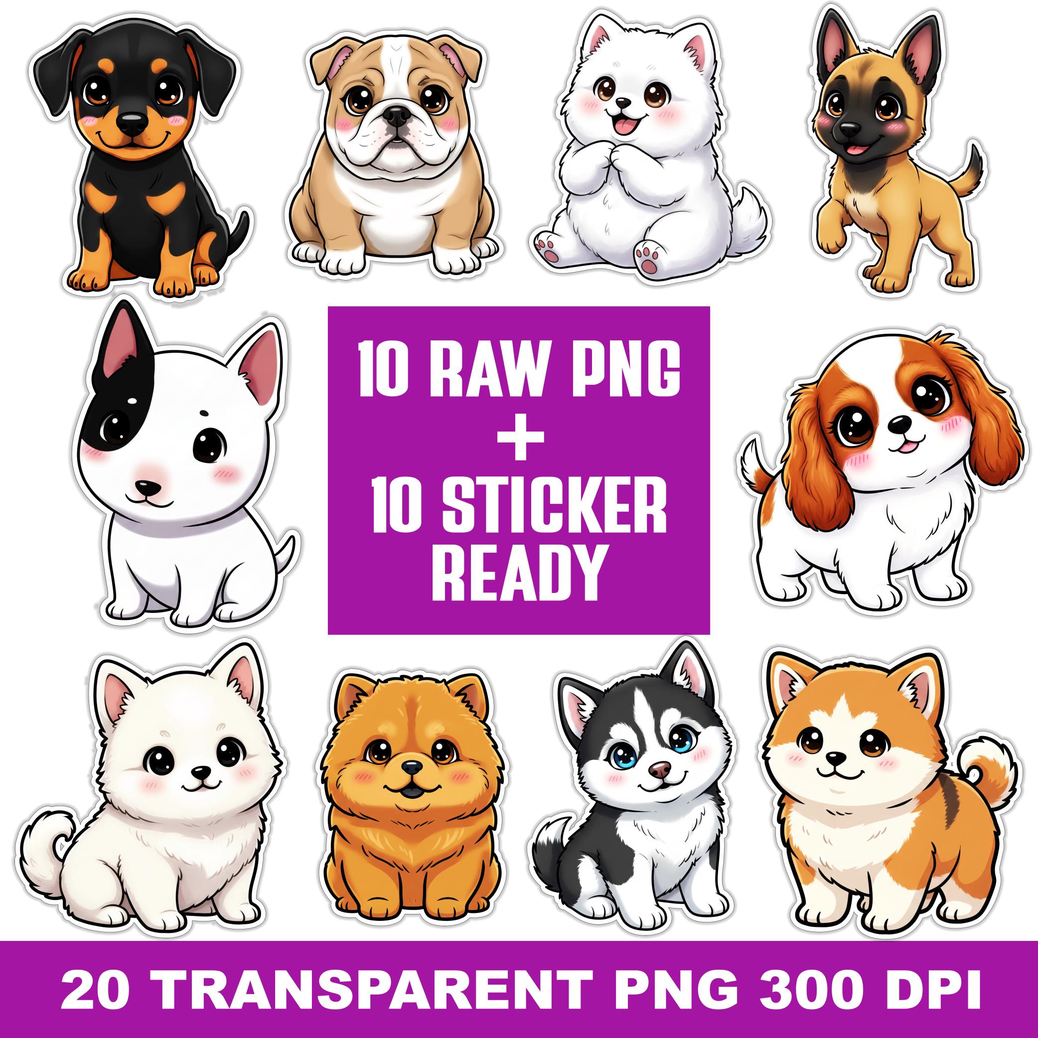 Cute Dog Breeds PNG Bundle | Kawaii Puppy Clipart Set | 20 Transparent ...