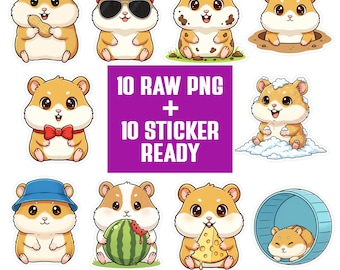 Kawaii Hamster PNG Bundle | Hammy Clipart Set | Cartoon Characters | Transparent PNG 300 DPI | Sticker Ready for Crafts