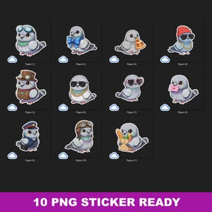 Kawaii Pigeon PNG Bundle | Baby Dove Clipart Set | Cartoon Characters | Transparent PNG 300 DPI | Sticker Ready for Crafts image 8