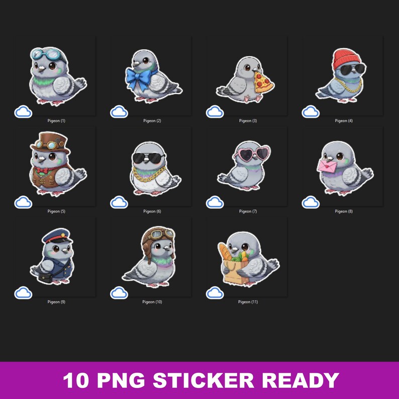 Kawaii Pigeon PNG Bundle | Baby Dove Clipart Set | Cartoon Characters | Transparent PNG 300 DPI | Sticker Ready for Crafts image 8