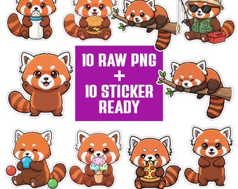Kawaii Red Panda PNG Bundle | Firefox Clipart Set | Transparent PNG 300 DPI | Sticker Ready for Crafts