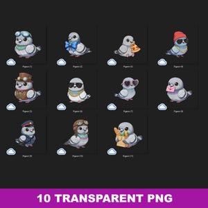 Kawaii Pigeon PNG Bundle | Baby Dove Clipart Set | Cartoon Characters | Transparent PNG 300 DPI | Sticker Ready for Crafts image 7