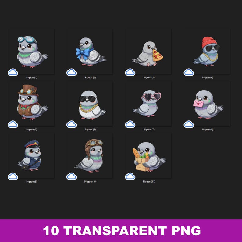 Kawaii Pigeon PNG Bundle | Baby Dove Clipart Set | Cartoon Characters | Transparent PNG 300 DPI | Sticker Ready for Crafts image 7