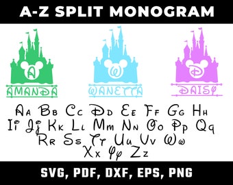 Split Monogram Alphabet SVG PNG, Castle Design (Digital Download)