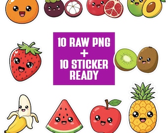Kawaii Fruit PNG Bundle | Pineapple Clipart Set | Cartoon Characters | Transparent PNG 300 DPI | Sticker Ready for Crafts