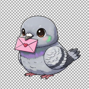 Kawaii Pigeon PNG Bundle | Baby Dove Clipart Set | Cartoon Characters | Transparent PNG 300 DPI | Sticker Ready for Crafts image 6