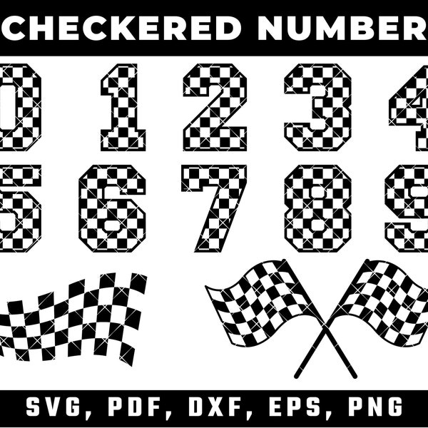 Checkered Numbers SVG. Cricut cut files. Silhouette. Racing numbers svg. Racing png. eps. dxf. Checkered flag svg. Clipart, Hive Svg, Png,