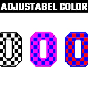 K&ouml;nnte beinhalten: Drei Versionen des Buchstabens "O" in einem karierten Muster. Die erste ist schwarz-wei&szlig;, die zweite ist rosa-blau und die dritte ist rot-blau.