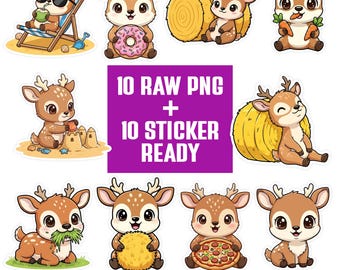 Kawaii Deer PNG Bundle | Buck Clipart Set | Cartoon Characters | Transparent PNG 300 DPI | Sticker Ready for Crafts