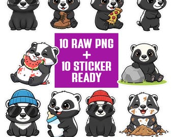 Kawaii Skunk PNG Bundle | Stink Badger Clipart Set | Cartoon Characters | Transparent PNG 300 DPI | Sticker Ready for Crafts