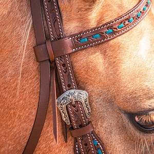 Turquoise Buckstitch Browband Headstall - Western Headstall - Western Bridle- Leather Horse Tack - Ranch Hand Premium Leather Headstall