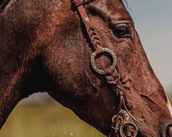 Twisted Iron- Silver Sage Metal Ring One Ear Headstall - Western Headstall - Western Bridle- Leather Horse Tack - Ranch Hand Premium Leather