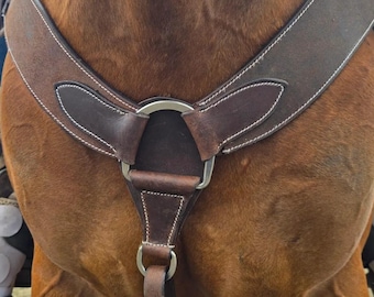 Handmade Roughout Leather Western Breast Collar - Ranch Hand - Western breast collar for sale - Roughout leather- Cowboy horse tack