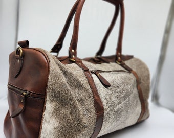 Leather Cowhide Duffel Bag- Travel Bag- Weekend Bag- Gym Bag- Womens Fashion- Mens Travel Bag- Western