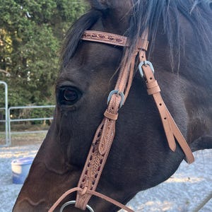 Natural Leather- Brown Buckstitch Browband Headstall - Western Headstall - Western Bridle- Leather Horse Tack - Ranch Hand Premium Leather