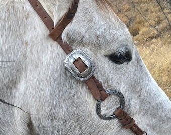Twisted Iron One Ear Headstall – Gunmetal Antique Metal Ring Western Bridle, Leather Horse Tack, Premium One Ear