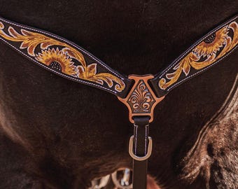 Yellow Sunflower- Breast Collar- Roper Style Breastcollar perfect for trail, rodeo, barrel racing, horse size tack