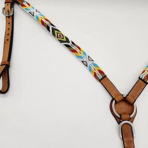 Navajo Rug Beaded Breast Collar - Western Beaded Breast Collar - Great Navajo Beadwork on Leather Breast Collar