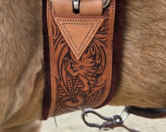Contoured Tooled Leather Cinch – Western Fleece Roper cinch, Floral Hand Tooled, Horse Tack, Handmade Rodeo Gear, Saddle Girth