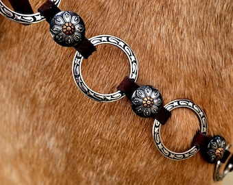 Twisted Iron - Silver Rose - Metal Ring Breast Collar - Western Breast Collar - Ranch Hand Leather Breast Collars - Premium Leather