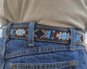 Western Beaded Belt- Leather Belt- Blue Mesa -Western Belts, Handmade Leather Belts. Kids Sizes and Adult Size Belts. Western Belts Women