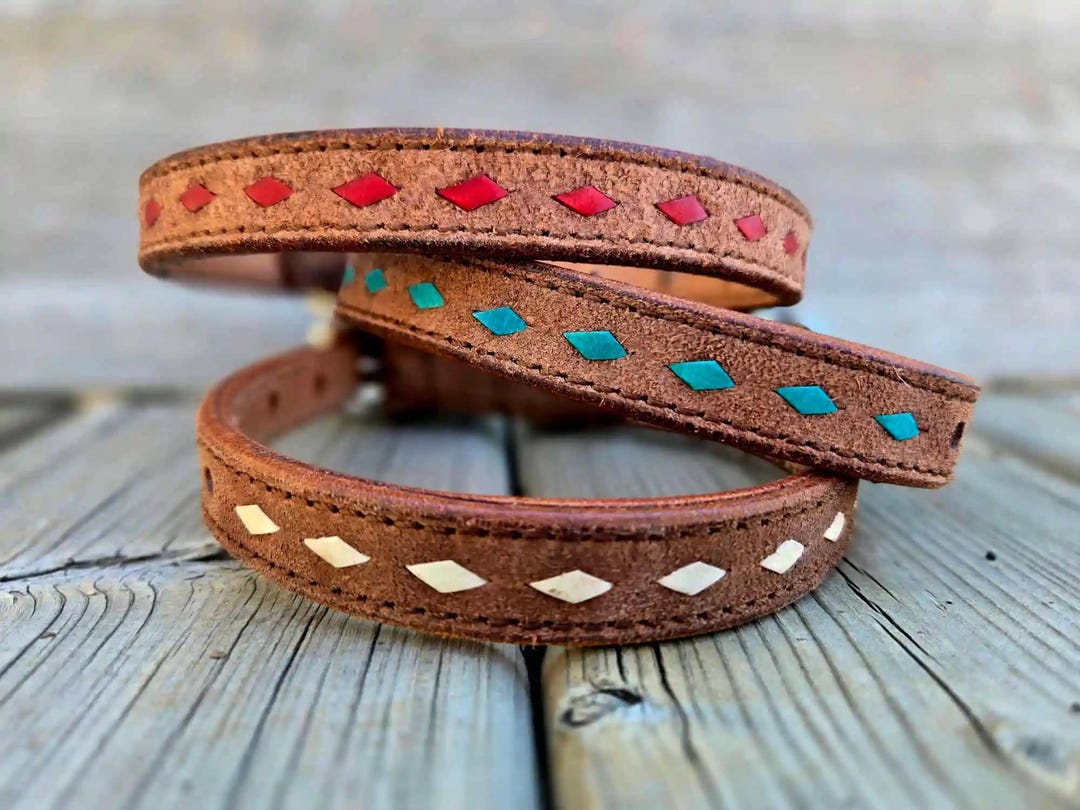 Cheap Dog Roughouts Ruffstock Handmade Roughout Leather Dog Collar: Western Buckstitch ...