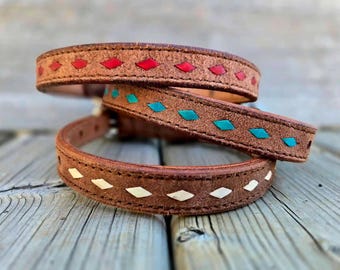 Ruffstock Handmade Roughout Leather Dog Collar: Western Buckstitch Design . Roughout leather dog collar - Ruffstock