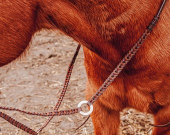 Twisted Iron- Rose Gold Metal Ring Reins - Western Headstall - Western Bridle- Leather Horse Tack - Ranch Hand Premium Leather Headstall