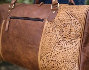 Leather Duffel Bag - The Sage and Basketweave