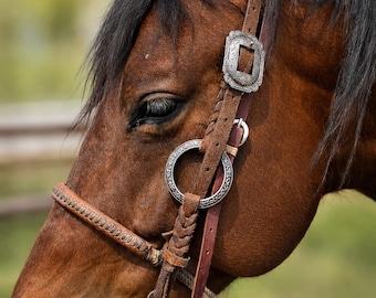 Twisted Iron One Ear Headstall – Gunmetal Antique Metal Ring Western Bridle, Leather Horse Tack, Premium One Ear