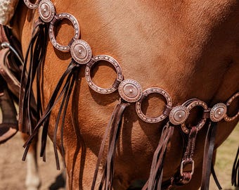 Twisted Iron - Argentina Gold Metal Ring Breast Collar - Western Breast Collar - Ranch Hand Leather Breast Collars - Premium Leather