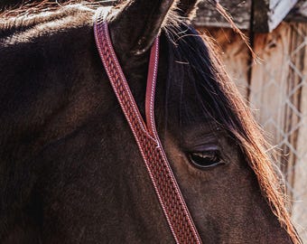 Basketweave Tooling- Split Ear Headstall - Western Headstall - Western Bridle- Leather Horse Tack - Ranch Hand Premium Leather Headstall