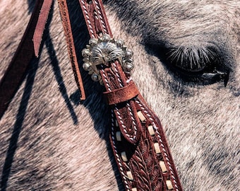 White Buckstitch Browband Headstall - Western Headstall - Western Bridle- Leather Horse Tack - Ranch Hand Premium Leather Headstall