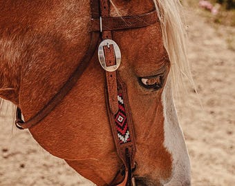 Apache Red - Beaded Browband Bridle - Western Headstall - Western Bridle- Leather Horse Tack - Ranch Hand Premium Leather Headstall
