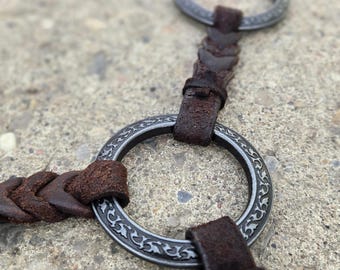 Twisted Iron - Gunmetal Antique Metal Ring Breast Collar - Western Breast Collar - Ranch Hand Leather Breast Collars - Premium Leather