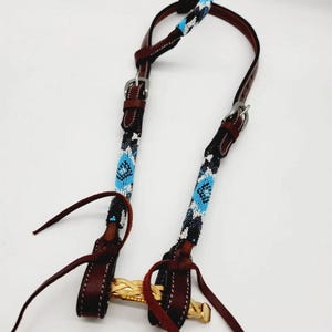 Diamonds in Turquoise- Beaded - Short Cheek Headstall - Western Headstall - Western Bridle- Leather Horse Tack - Ranch Hand Premium Leather