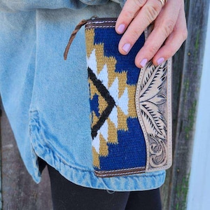 Cartera de piel - Manta de sillín azul marino