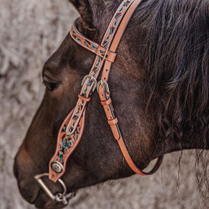 Turquoise Breeze Browband Headstall - Western Headstall - Western Bridle- Leather Horse Tack - Ranch Hand Premium Leather Headstall