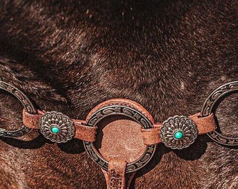 Twisted Iron- Silver Sage Metal Ring Breast Collar - Western Breast Collar - Ranch Hand Leather Breast Collars - Premium Leather - Handmade