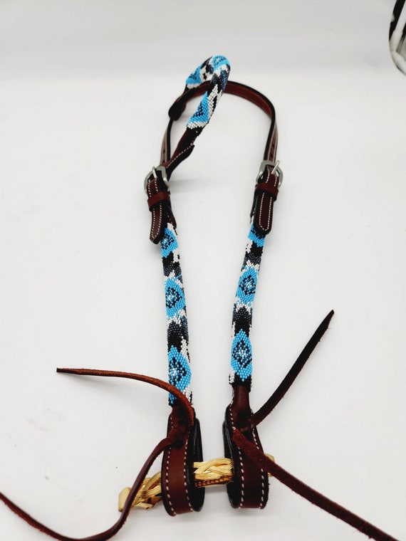 Diamonds in Turquoise - Beaded - One Ear Headstall