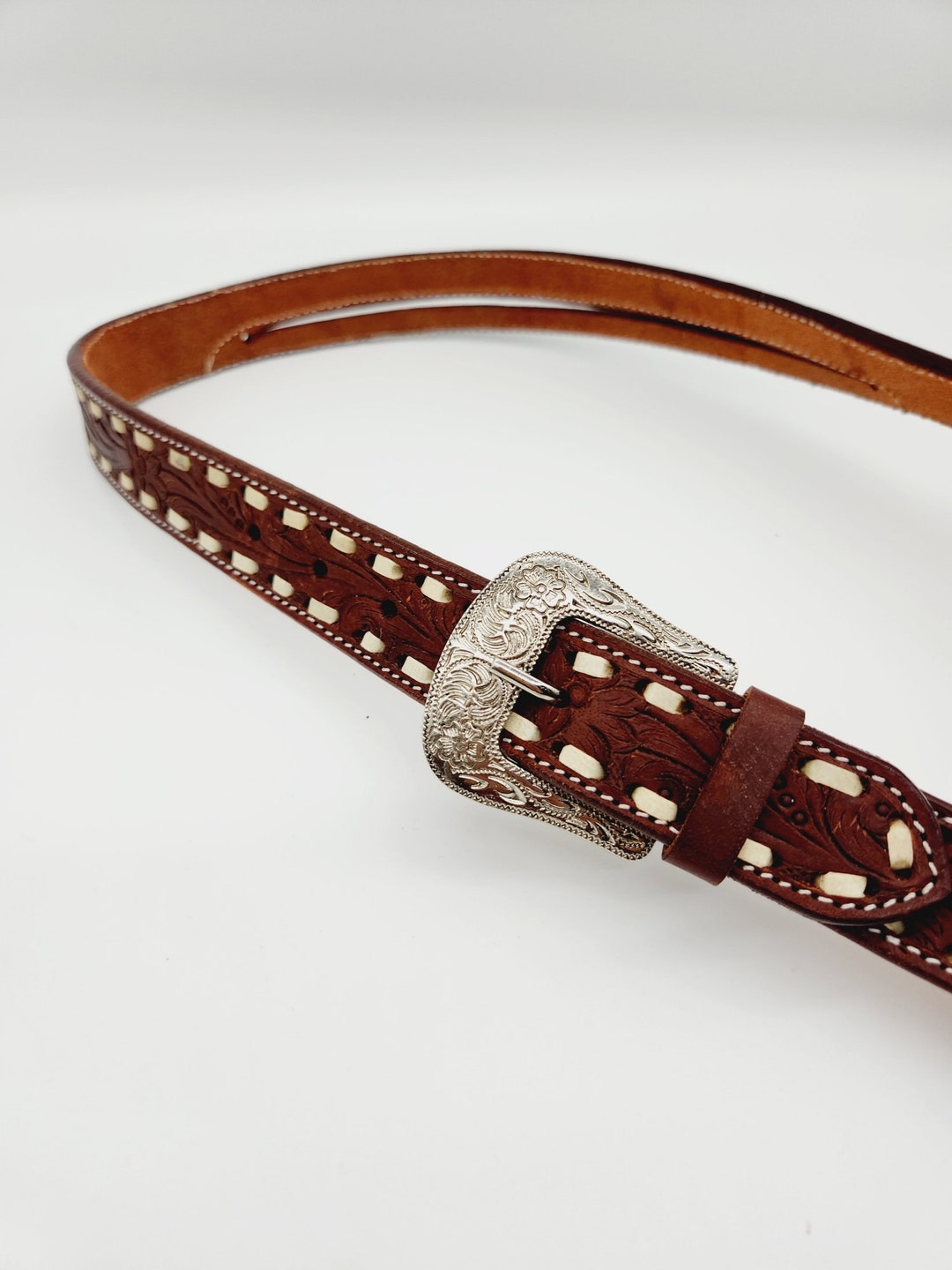 Belt Style Split Ear Headstall With White Buckstitch Western Headstall