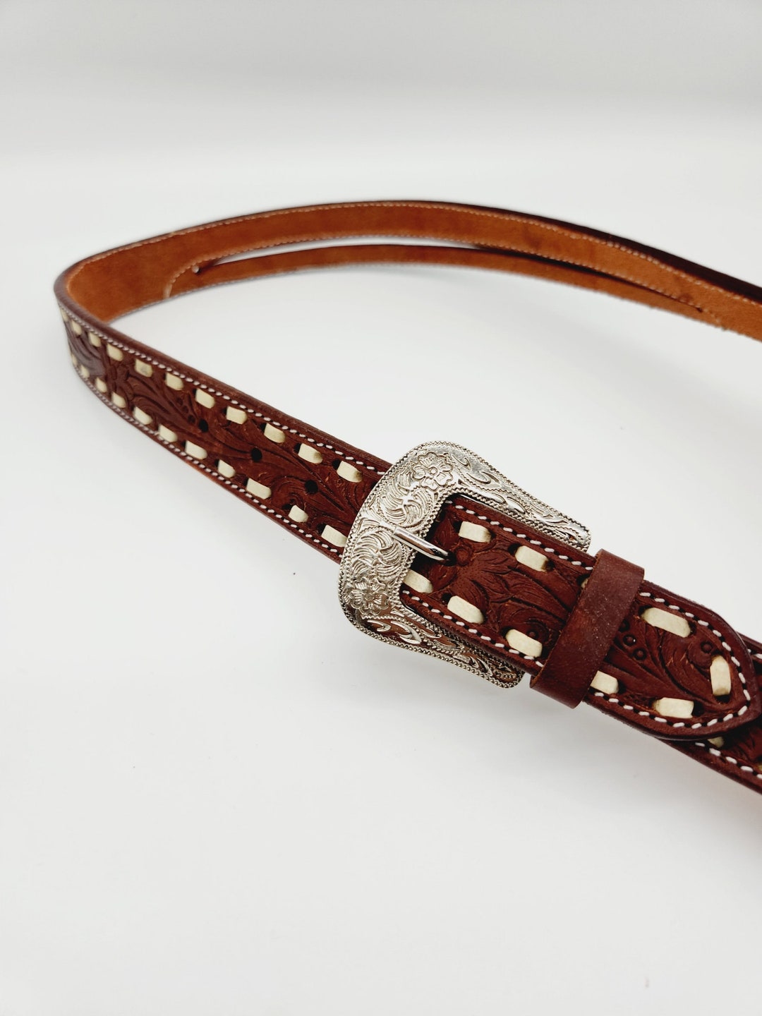 Belt Style Split Ear Headstall With White Buckstitch Western Headstall ...