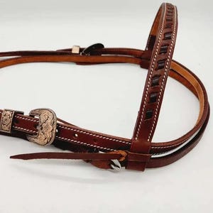 Denver Brown Buckstitch- Browband Leather Headstall - Western Headstall - Western Bridle- Leather Horse Tack - Ranch Hand Premium Leather