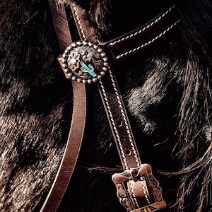 Blue Arizona Cactus Browband Headstall- Leather Bridle Cactus Conchos - Western Headstall - Western Bridle- Leather Horse Tack - Ranch Hand