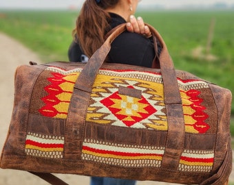 Leather Saddle Blanket Duffel Bag, Vintage Soul, Western Duffel Bag, Blanket Bag, Genuine Leather, Carpet Overnight Bag, Leather Handles Bag