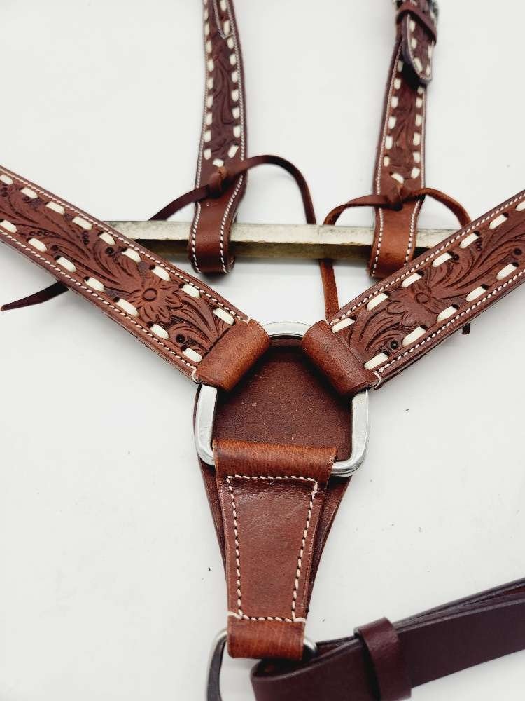 White Buckstitch- Breast Collar- Western Breast Collars- Breast Plate - Western Horse Tack- Leather Breast Collar