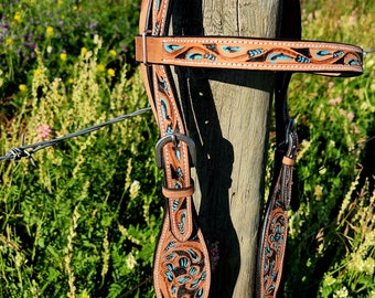 Leather Hand Carved and Tooled Headstall Browband