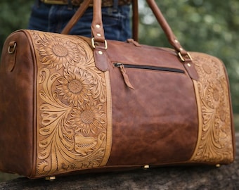 Leather Duffel Bag - Sagebrush Sunflower
