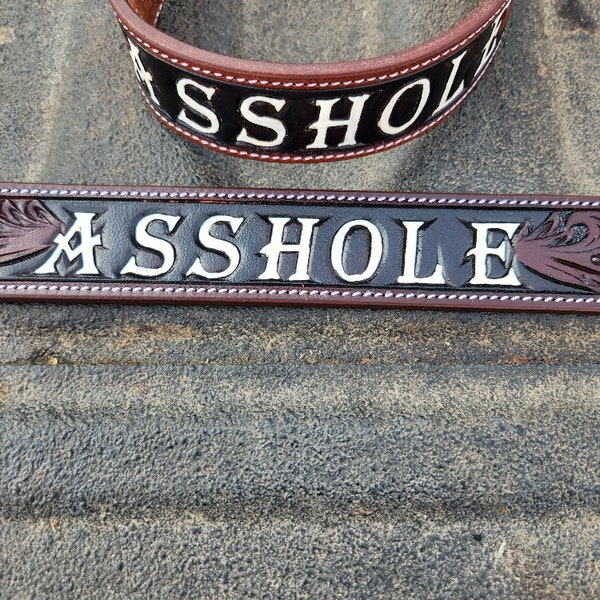 Asshole Leather Dog Collar, Swear- Profanity, Bad Dog Collar, Comfortable Dog Collar, Funny Dog Collars,Attitude Dog Collar, Genuine Leather