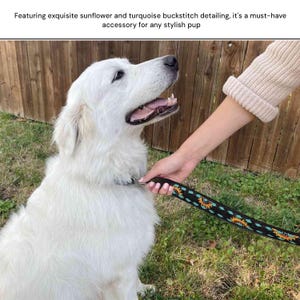 Leather Leash- Sunflower Turquoise Buckstitch